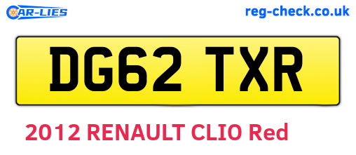 DG62TXR are the vehicle registration plates.