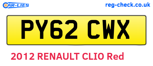 PY62CWX are the vehicle registration plates.