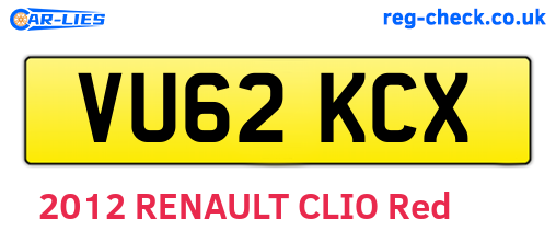 VU62KCX are the vehicle registration plates.
