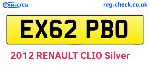 EX62PBO are the vehicle registration plates.