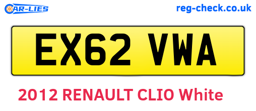EX62VWA are the vehicle registration plates.