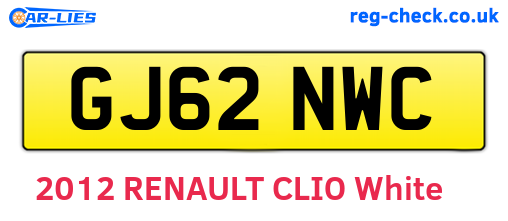 GJ62NWC are the vehicle registration plates.