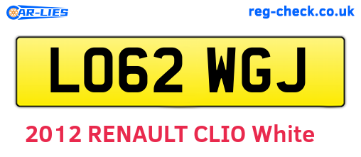 LO62WGJ are the vehicle registration plates.
