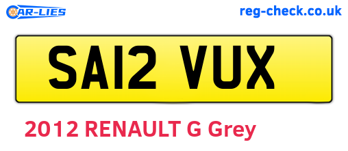 SA12VUX are the vehicle registration plates.
