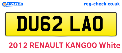 DU62LAO are the vehicle registration plates.
