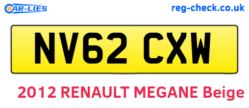 NV62CXW are the vehicle registration plates.