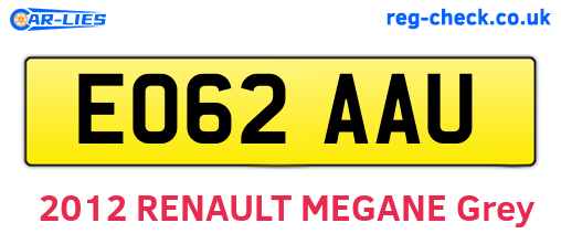 EO62AAU are the vehicle registration plates.