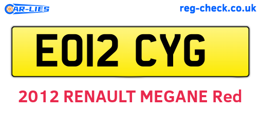 EO12CYG are the vehicle registration plates.