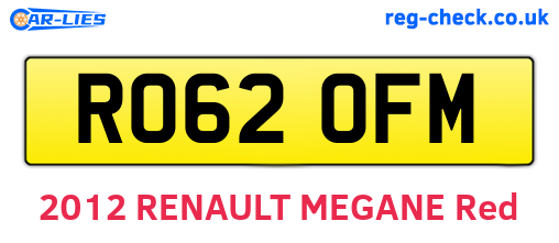 RO62OFM are the vehicle registration plates.