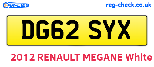 DG62SYX are the vehicle registration plates.