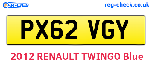 PX62VGY are the vehicle registration plates.