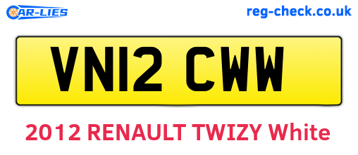 VN12CWW are the vehicle registration plates.