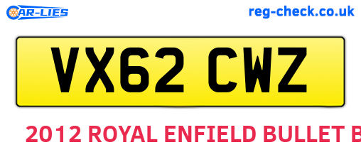 VX62CWZ are the vehicle registration plates.