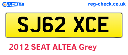 SJ62XCE are the vehicle registration plates.