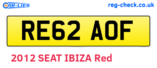 RE62AOF are the vehicle registration plates.