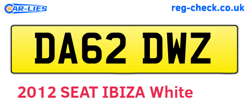 DA62DWZ are the vehicle registration plates.