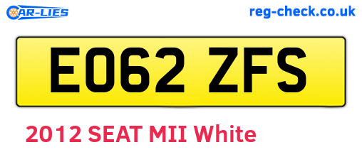 EO62ZFS are the vehicle registration plates.