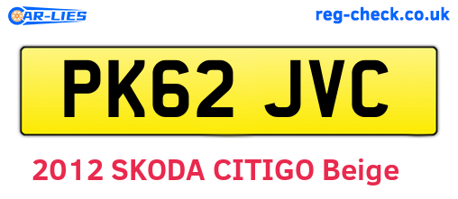 PK62JVC are the vehicle registration plates.