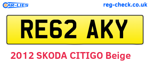 RE62AKY are the vehicle registration plates.