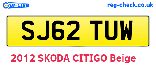 SJ62TUW are the vehicle registration plates.
