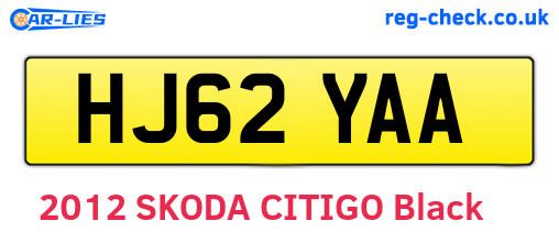 HJ62YAA are the vehicle registration plates.