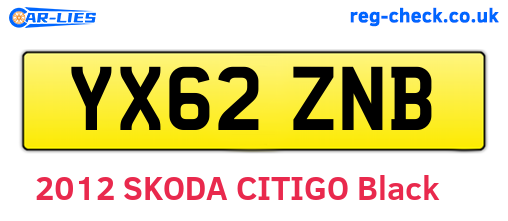 YX62ZNB are the vehicle registration plates.