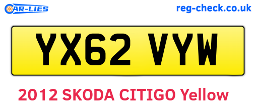 YX62VYW are the vehicle registration plates.