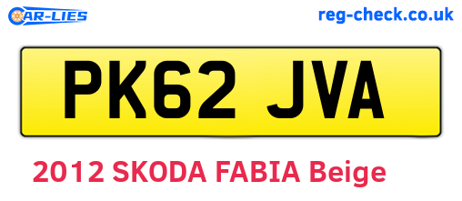 PK62JVA are the vehicle registration plates.