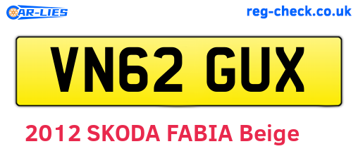 VN62GUX are the vehicle registration plates.