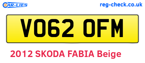 VO62OFM are the vehicle registration plates.