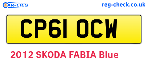 CP61OCW are the vehicle registration plates.
