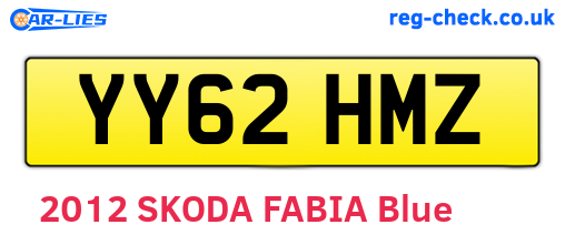 YY62HMZ are the vehicle registration plates.