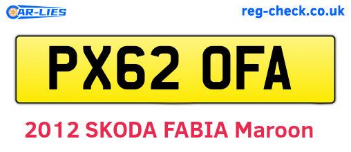 PX62OFA are the vehicle registration plates.