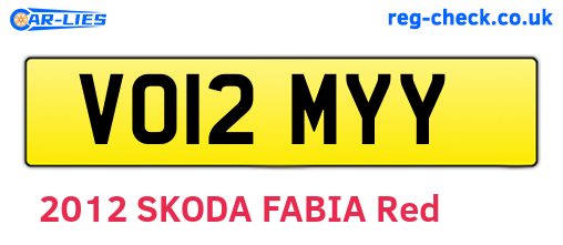 VO12MYY are the vehicle registration plates.