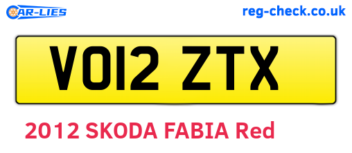 VO12ZTX are the vehicle registration plates.