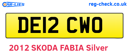DE12CWO are the vehicle registration plates.