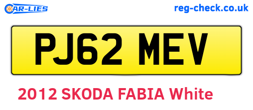PJ62MEV are the vehicle registration plates.