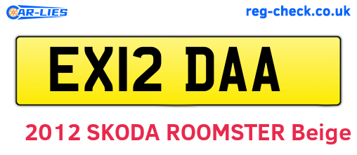 EX12DAA are the vehicle registration plates.