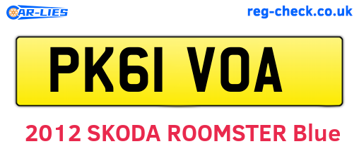 PK61VOA are the vehicle registration plates.