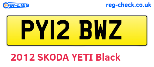 PY12BWZ are the vehicle registration plates.