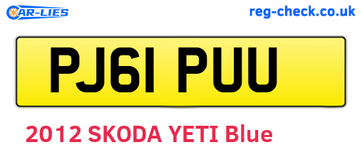 PJ61PUU are the vehicle registration plates.