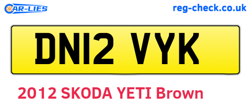 DN12VYK are the vehicle registration plates.