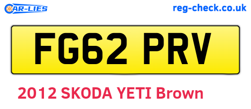 FG62PRV are the vehicle registration plates.