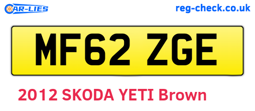 MF62ZGE are the vehicle registration plates.
