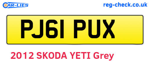PJ61PUX are the vehicle registration plates.
