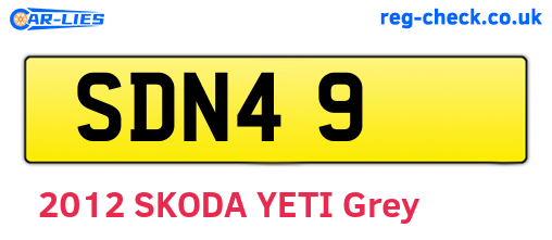 SDN49 are the vehicle registration plates.