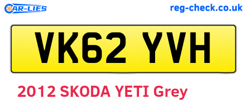 VK62YVH are the vehicle registration plates.