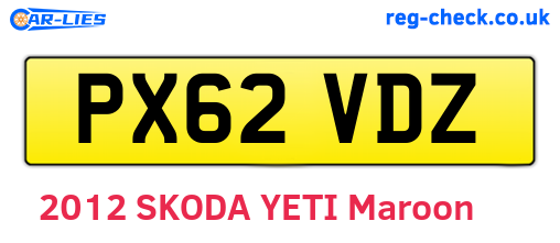 PX62VDZ are the vehicle registration plates.