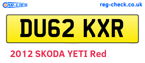 DU62KXR are the vehicle registration plates.