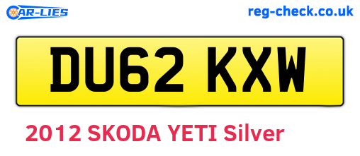 DU62KXW are the vehicle registration plates.